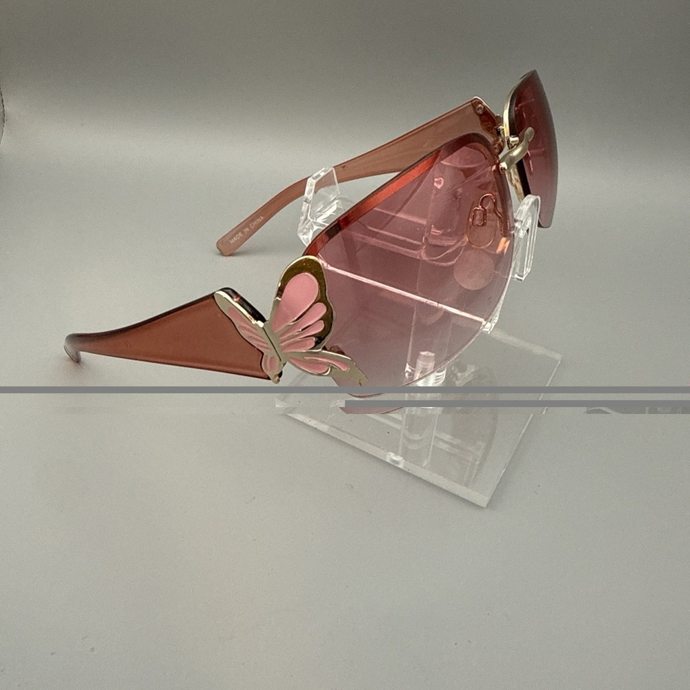 Butterfly SemiRimless Pink Sunglasses Gold Accents Sleek Y2K Party Rave 90's